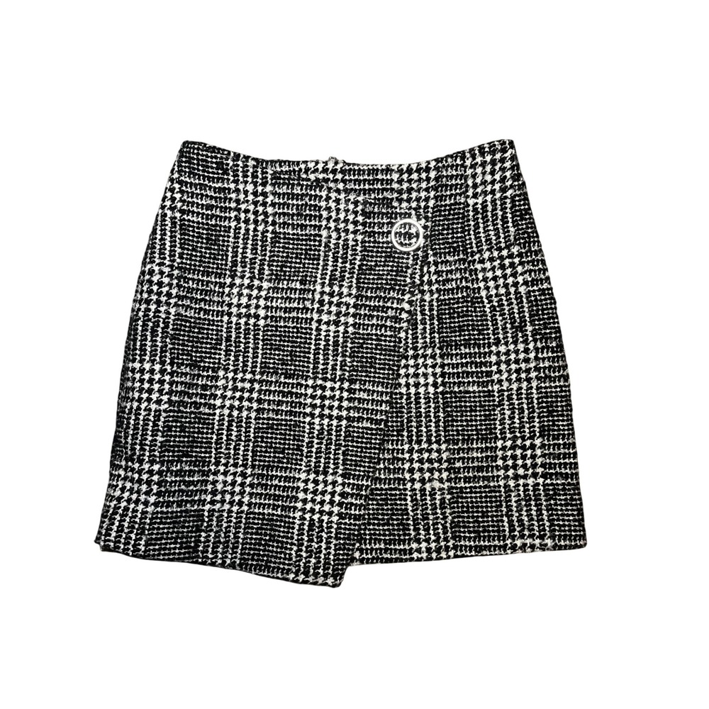 H&M Divided Black White Plaid Tweed Mini Skirt Size 2